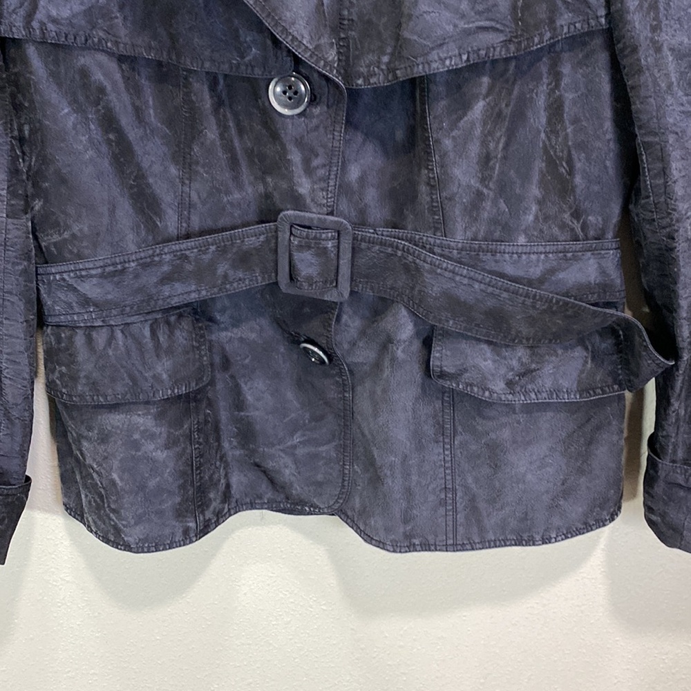 Lafayette 148 New York 100% Silk Cropped Trench Coat blue black - Picture 4 of 9